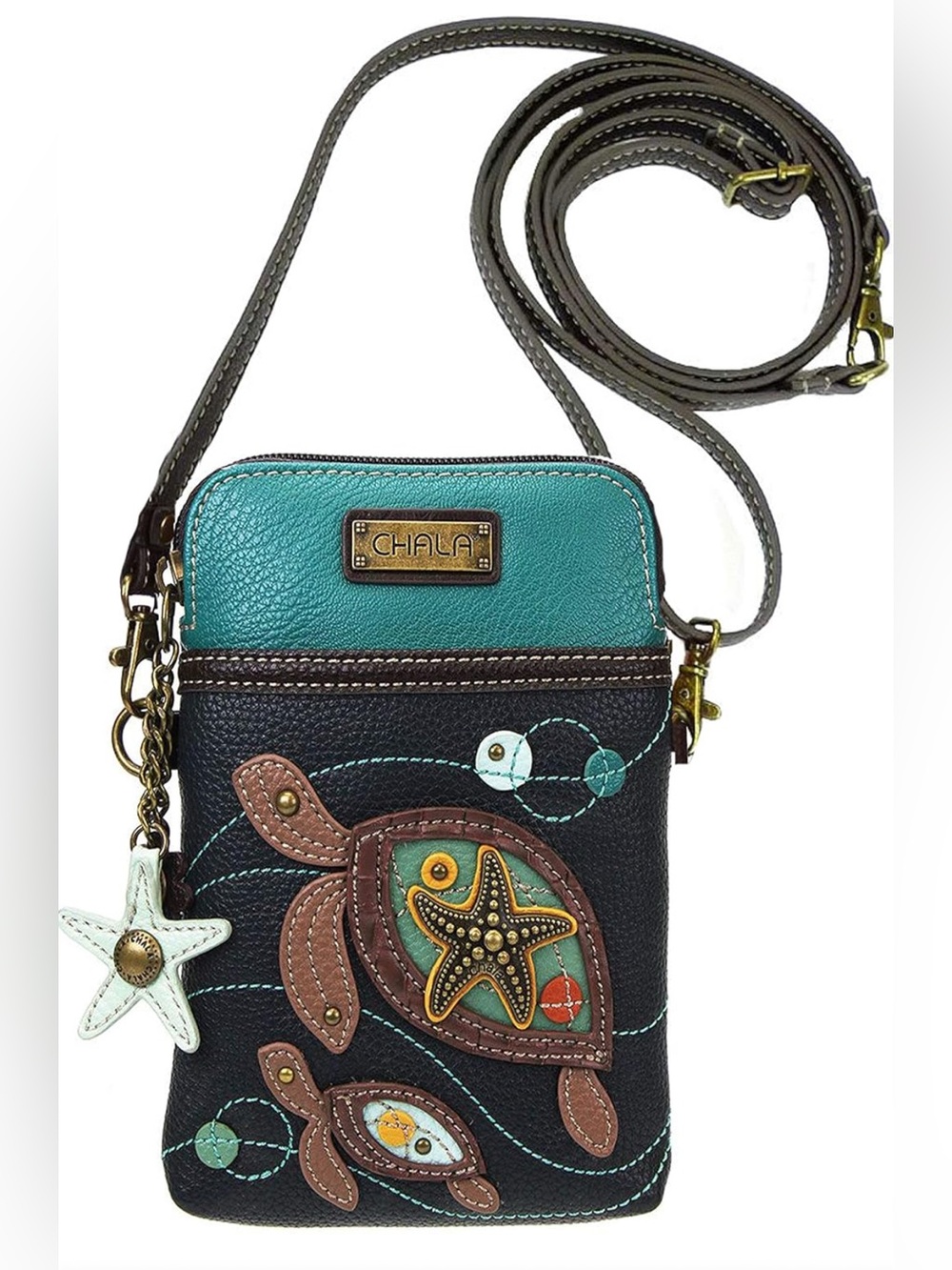Chala Group Turtles Cellphone Crossbody Purse, Navy Teal